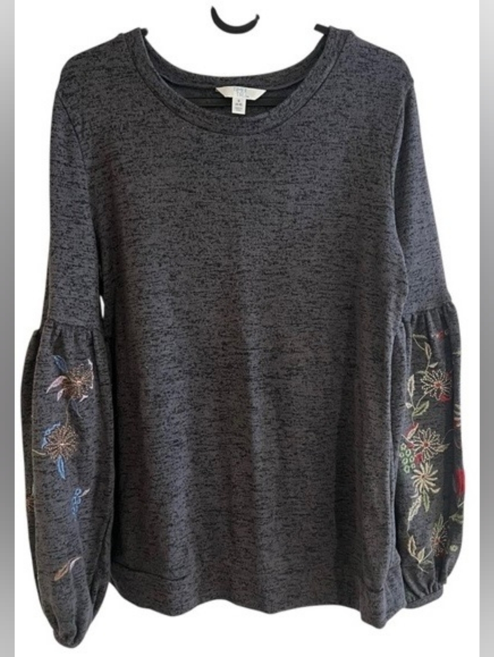Time and Tru Charcoal Embroidered Bishop Sleeve Sweatshirt